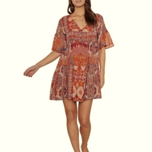 *NWT* RAGA Sunset Flutter Sleeve Metallic Dress - Picture 2 of 12